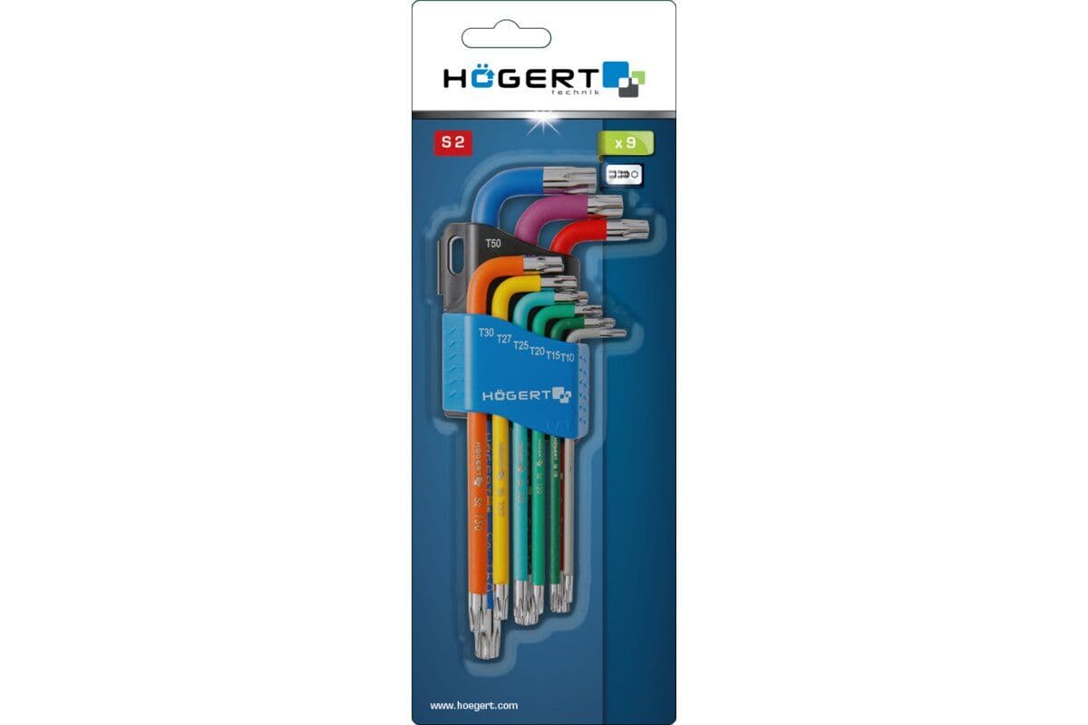 Klucze torx długie, kolorowe zestaw  9 szt