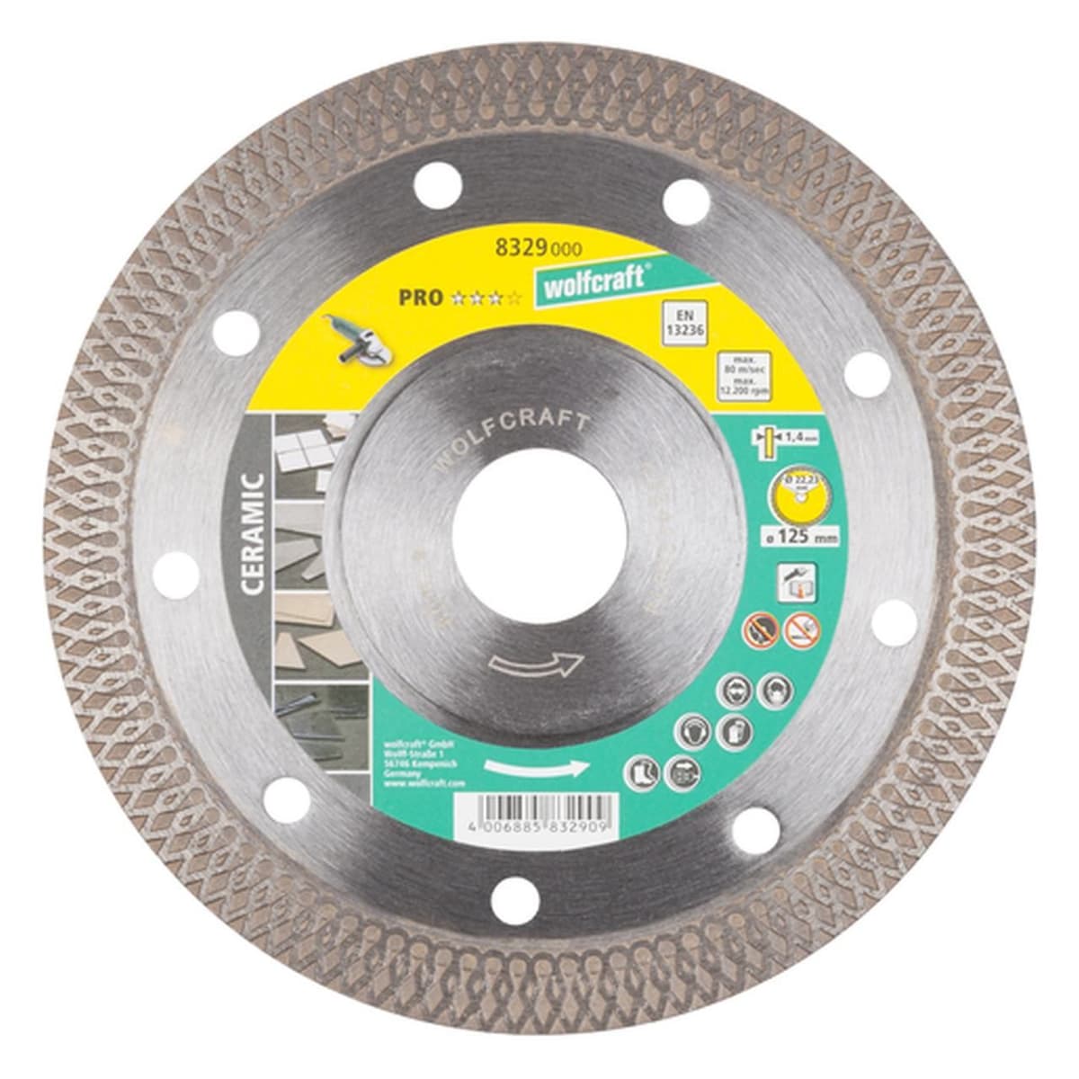 Tarcza diamentowa do płytek 125 x 22/10 Wolfcraft Pro Ceramic Turbo
