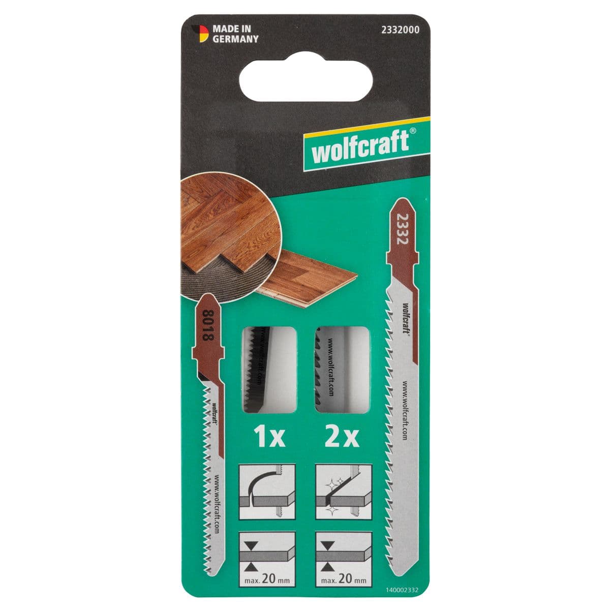 Zestaw 3 brzeszczotów 20 mm do wyrzynarek, Parkiet wolfcraft