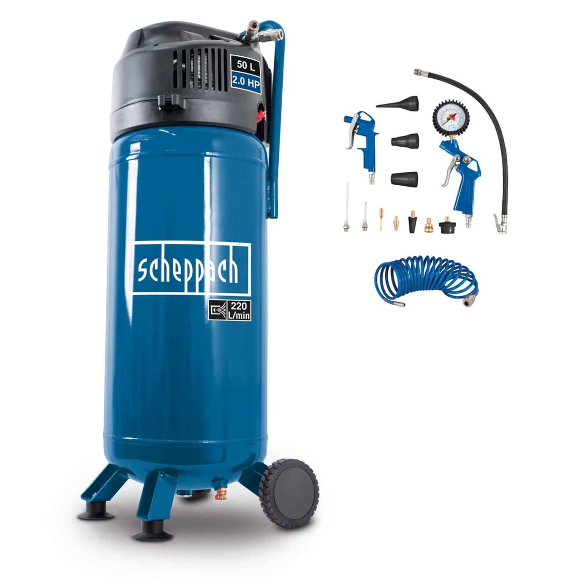Kompresor bezolejowy pionowy 1500 W 50 l 10 bar 220 l/min HC51V Scheppach 5906125907